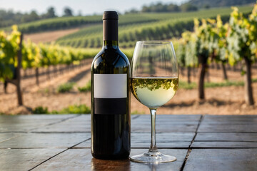 Fototapeta premium bottle of wine pouring into a glass of wine