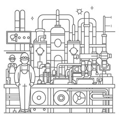 Outline illustration Celebration of International Workers Day or Labor Day Work happily and safely