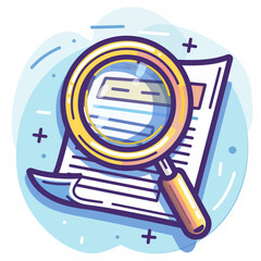 Stacked papers under a magnifying glass, symbolizing scrutiny or analysis.