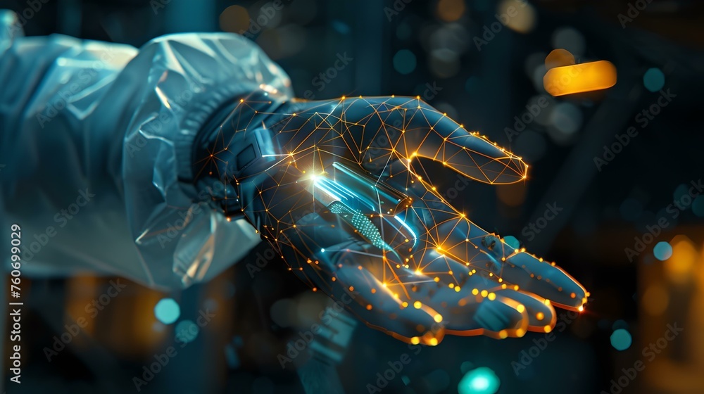 Aufkleber futuristic robotic hand with glowing circuitry. conceptual ai tech image. modern visual aesthetics i