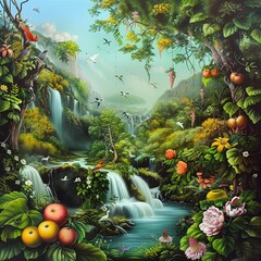 Obraz na płótnie Canvas Capture the beauty and tranquility of the Garden of Eden in vivid detail