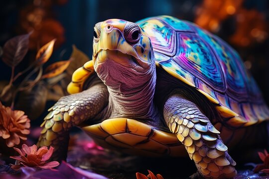 Multi-colored turtle close-up