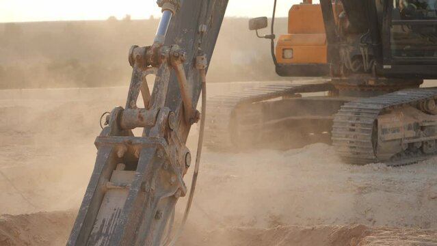 Industrial Earthmover, Bulldozer Bucket Efficiently Excavates Soil