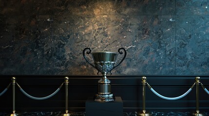 A beautifully crafted silver trophy positioned on a pedestal