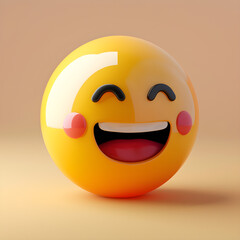3D rendering of smiling emoji with closed eyes isolated on yellow background	