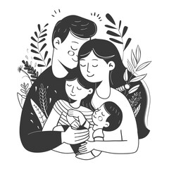 Outline illustration Celebration International Family Day family members in a positive vibes
