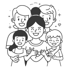 Outline illustration Celebration International Family Day family members in a positive vibes