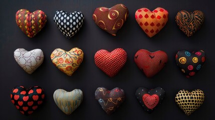 Fototapeta premium Colorful love hearts on isolated black background. Generative AI