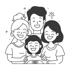 Outline illustration Celebration International Family Day family members in a positive vibes