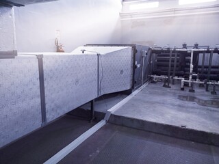 Installation Duct Air lines of Industrial ventilation Air handling unit. Recirculation system appliance in industry.