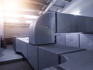 Installation Duct Air lines of Industrial ventilation Air handling unit. Recirculation system...