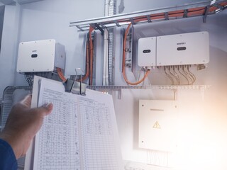 The Electric Enginering checklist and maintenance electric inverter solar panel in power...