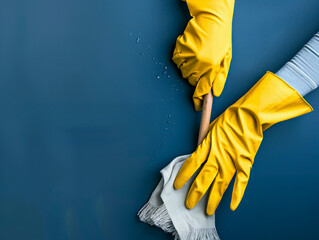 House cleaning concept with yellow rubber gloves - obrazy, fototapety, plakaty