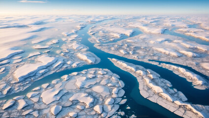 Aerial landscape of the snowy expanses of the Arctic