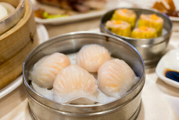 Steamed prawn dumpling in chinese restaurant