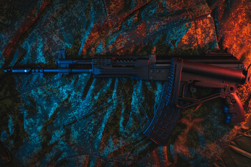 Russian assault rifle AK 12 close-up photo.