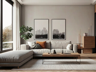 living room interior mockup, modern furniture and decorative arch with trendy dried flowers with white sofa and armchair on the White Background