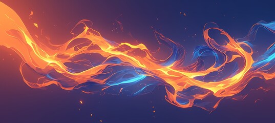 A dynamic abstract background with swirling orange and blue hues, representing the energy of fire in a digital art 