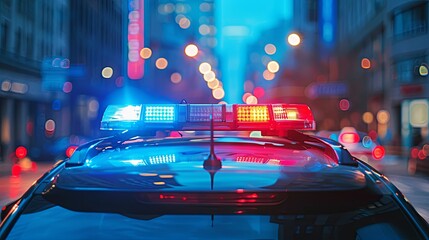 Police car force with flasher at night. Background concept - obrazy, fototapety, plakaty