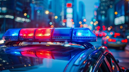 Police car force with flasher at night. Background concept - obrazy, fototapety, plakaty