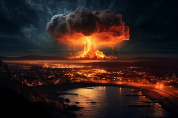 Nuclear explosion in city near the beach