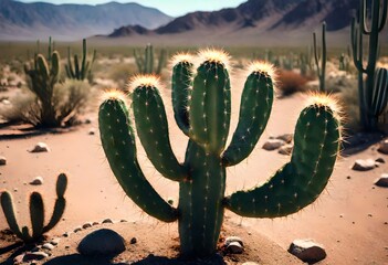 A solitary cactus standing resilient amidst the vast expanse of nature, its intricate details highlighted by the crisp clarity of an HD camera