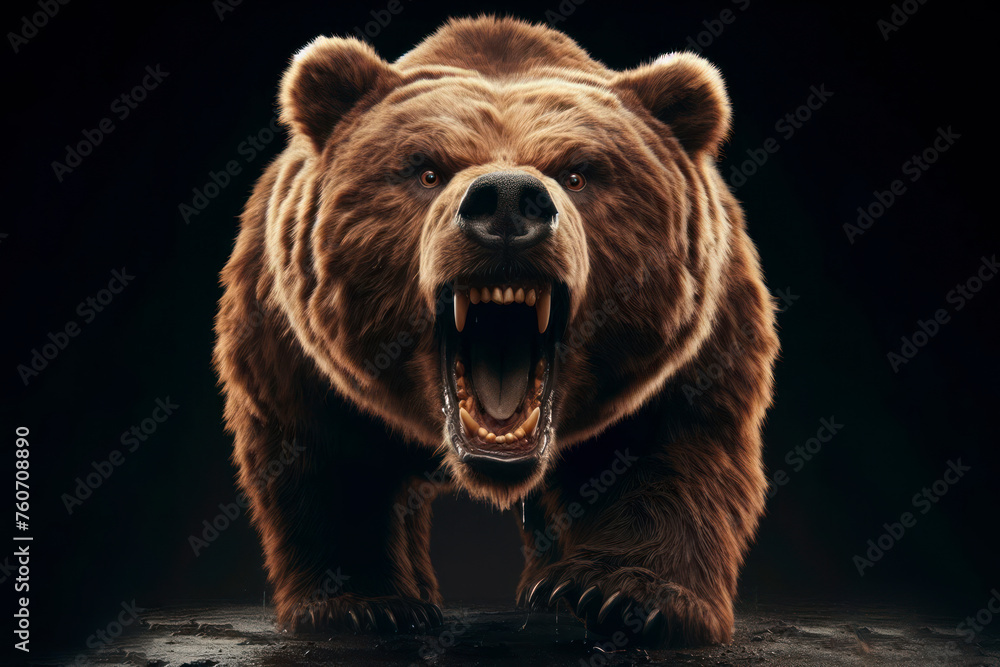 Wall mural bear ready to attack roar angry isolate on solid black background. ai generative