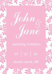 Template for Invitation With Soft Pink Minimalistic Flowers Pattern