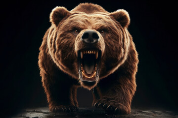 bear ready to attack roar angry isolate on solid black background. ai generative - obrazy, fototapety, plakaty
