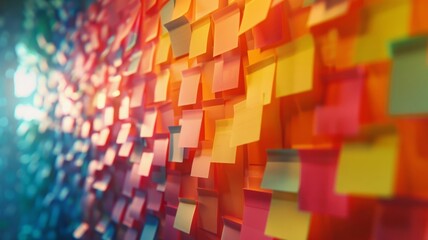 Chaos of colors from wall filled with sticky notes