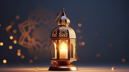 Golden Lantern with Candle Lamp with Arabic Design