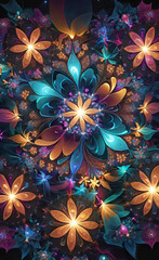 Digital abstract background of technological colors, neural networks and artificial intelligence in the form of graphic shapes, fantastic mysticism of night lamps, background for smartphone