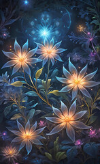 Digital abstract background of technological colors, neural networks and artificial intelligence in the form of graphic shapes, fantastic mysticism of night lamps, background for smartphone