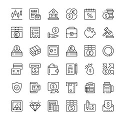 Banking icons set. Vector line icons. Black outline stroke symbols
