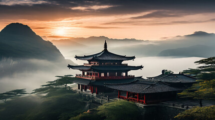 Obraz premium pagoda at sunset