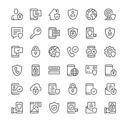 Mobile security icons set. Vector line icons. Black outline stroke symbols