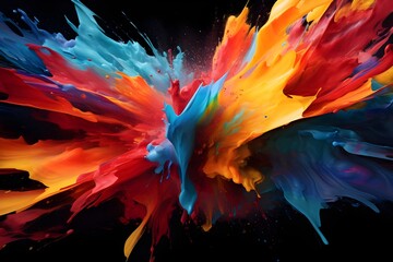 Abstract Paint Splash Art: Vivid and dynamic paint splashes frozen in mid-air, creating a visually striking abstract composition.

