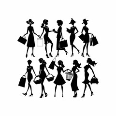 silhouettes of women shoping