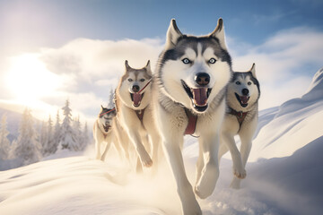 Sled Dogs, dogs running, huskies - obrazy, fototapety, plakaty