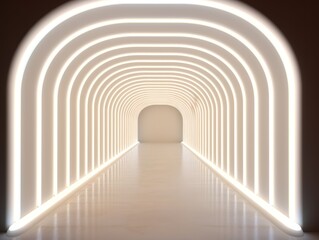 Ivory neon tunnel entrance path design seamless tunnel lighting neon linear strip backgrounds 3d