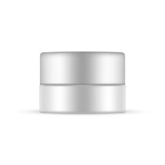 Hand Or Eyes Cream, Blank Jar Mockup With Metallic Cap, Front View, Isolated On White Background. Vector Illustration