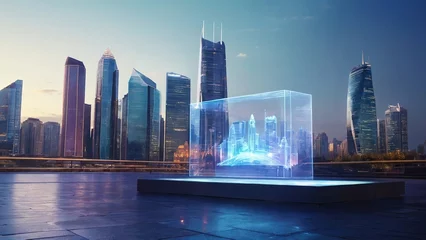 Crédence de cuisine en verre imprimé Etats Unis city skyline concept tranformation technology
