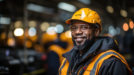 Man Wearing Hard Hat and Glasses