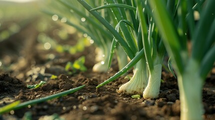 Growing leek onion harvest and producing vegetables cultivation. Concept of small eco green business organic farming gardening and healthy food - obrazy, fototapety, plakaty