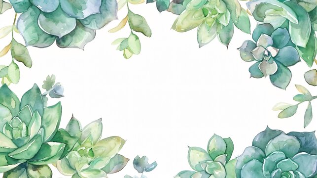 Watercolor succulents border a delicate frame for invitations