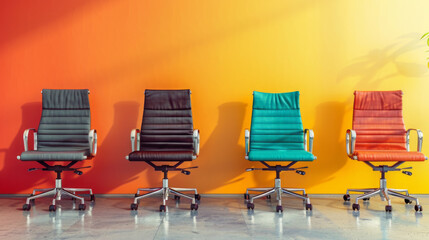 A row of empty office chairs. Recruitment and job hiring concept - 760712892