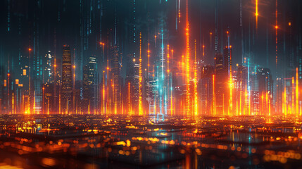 Fototapeta premium Neon Lights Illuminating Futuristic Cityscape