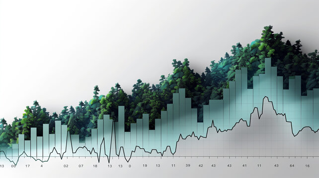 A graph of a city skyline with a forest in the background
