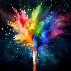 Unleashing Creativity: A Paintbrush's Vibrant Explosion of Colorful