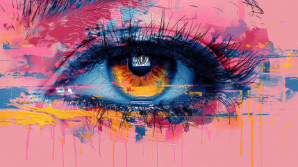 Naklejka premium Close Up of Eye on Pink Background